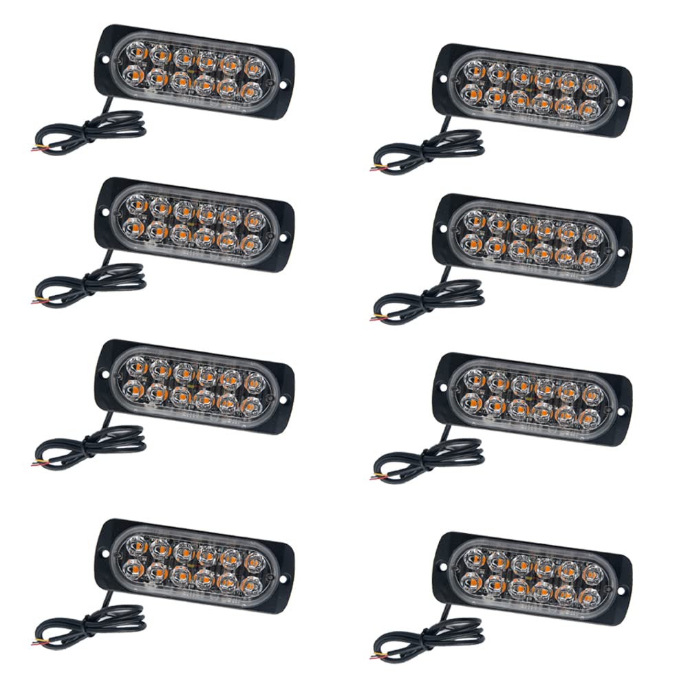 Baceyong Luces estroboscópicas de emergencia para coche, 2/4/6/8/10 unidades, barra de luz ámbar con 12 luces LED con rejilla intermitente de advertencia de fallo para vehículo, remolque, furgoneta