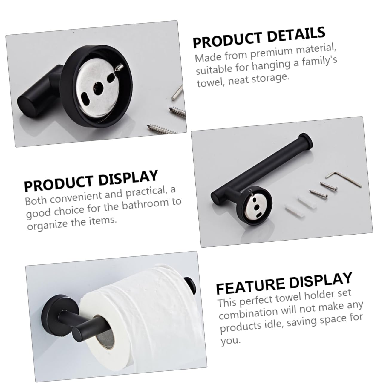 Toallero de Aro para Montaje en Pared Negro Acero Inoxidable 3 Piezas