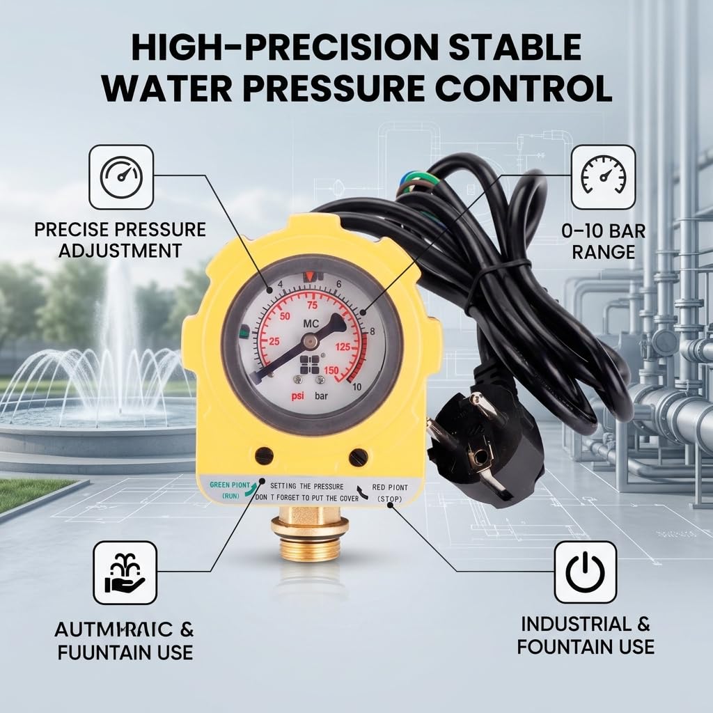Regolatore di Pressione Elettronico 10bar per Pozzi Profondi con Pompa Sommersa Autoadescante 220V NPT1/2 - Spina Europea, Uso Residenziale e Commerciale
