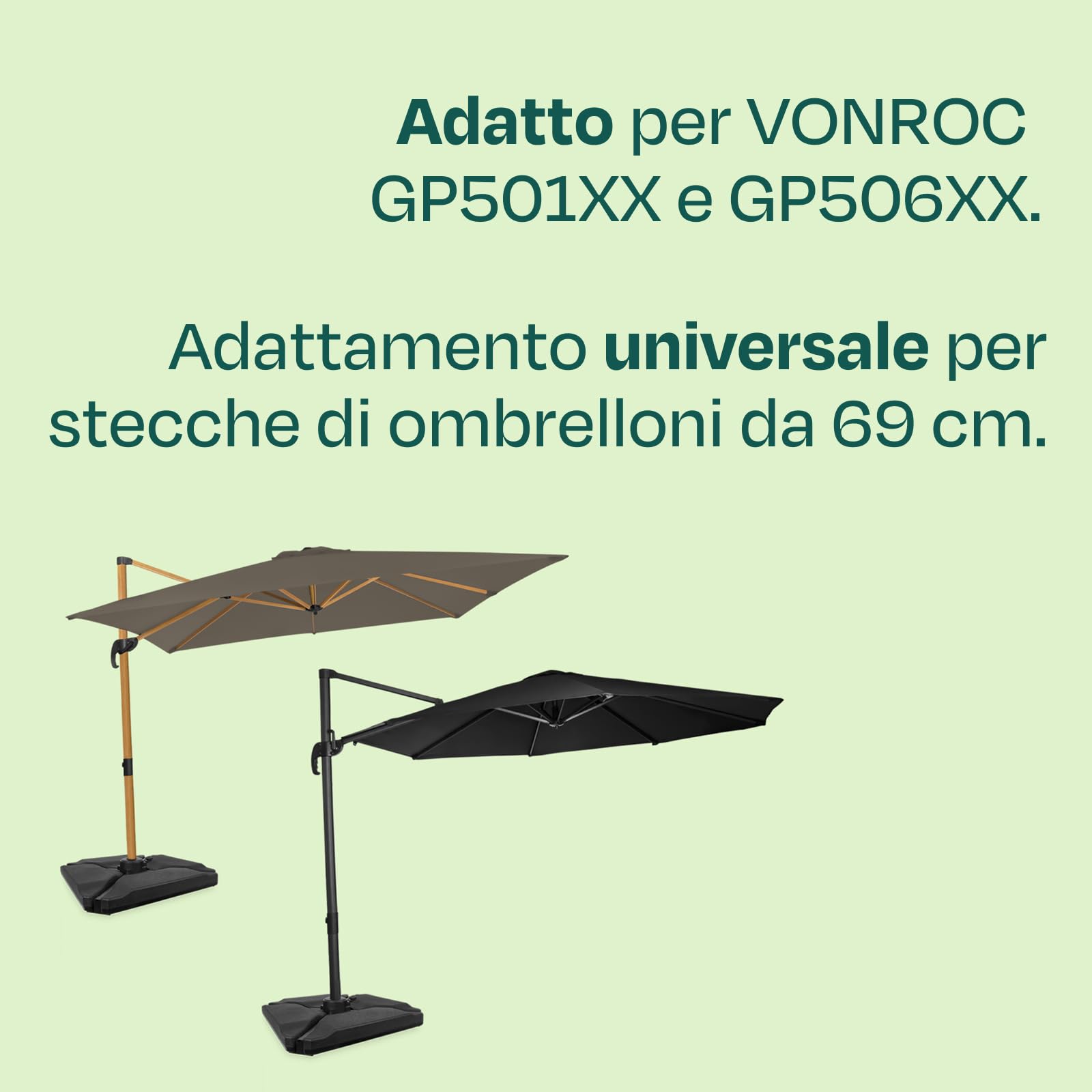 VONROC Illuminazione LED per Ombrellone con 15 Strisce Luminose | Batteria Ricaricabile 2600mAh | Installazione Facile | Compatibile con Power Bank | Per Stecche da 69 cm | Ideale per Giardino e Campe