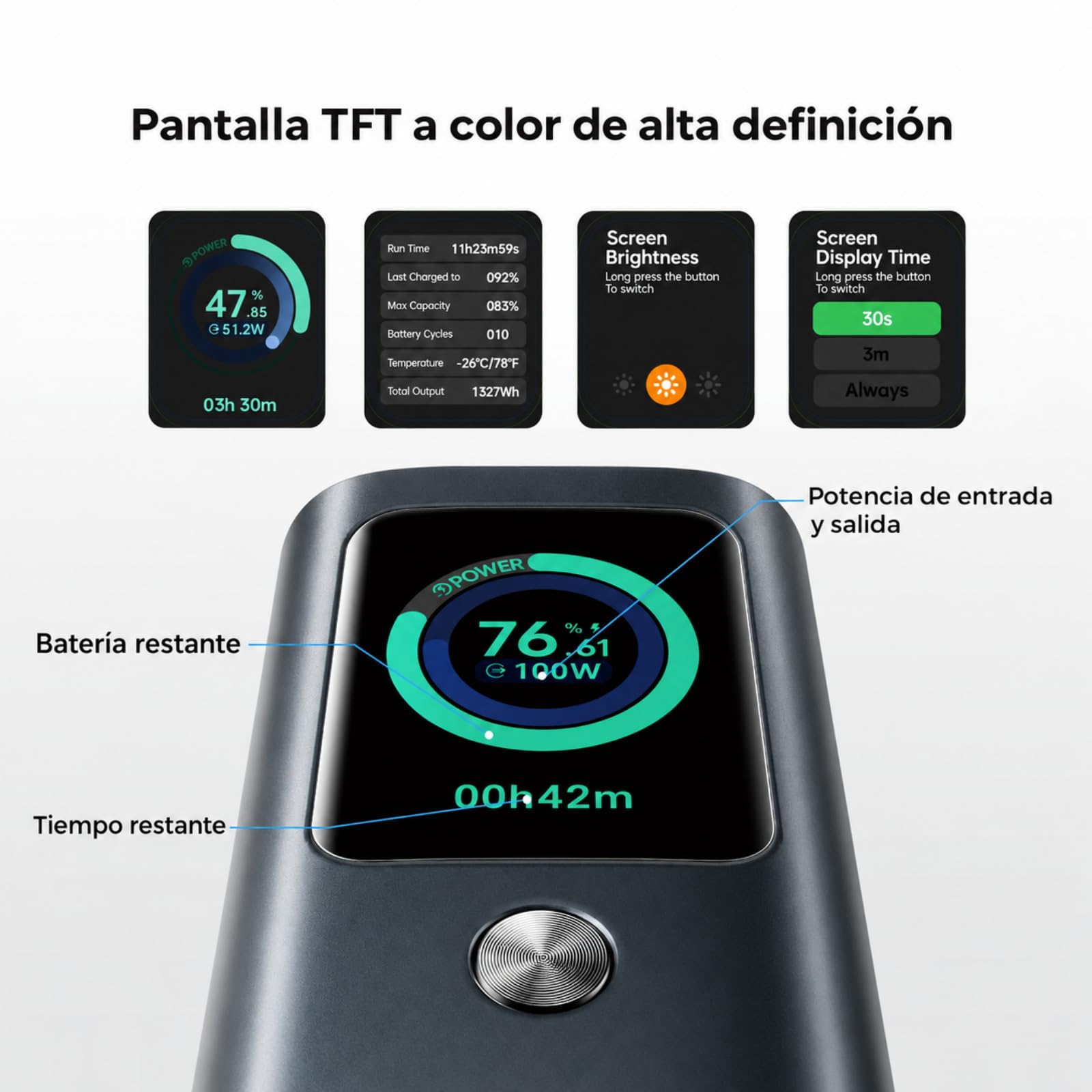 Dyness Powerbank 20000mAh 165W, Power Bank mit PD3.1 Schnellladung, TFT-Farbbildschirm, Einziehbares USB-C Kabel Aluminium Kühlung, Kleinststrom für BluetoothGeräte