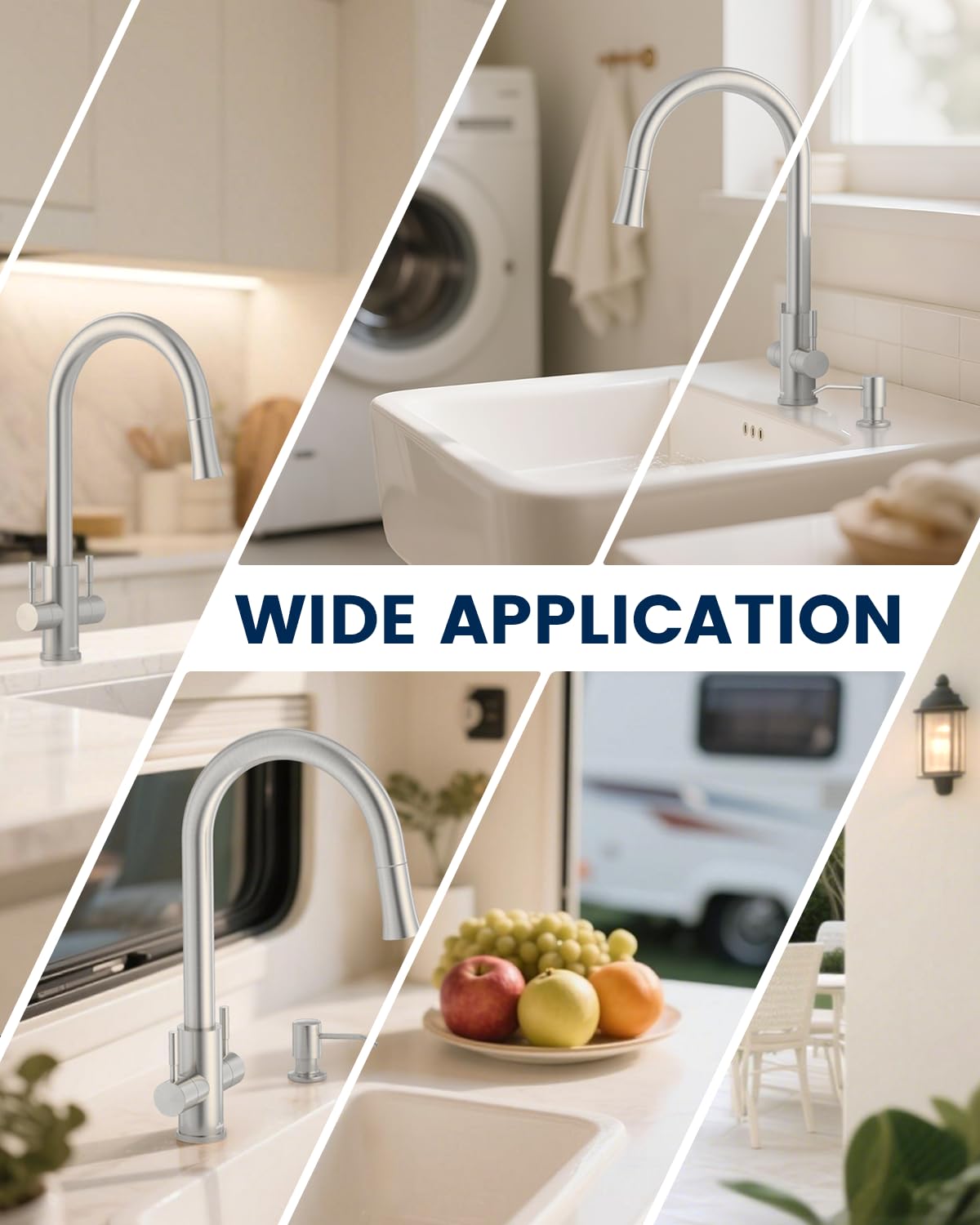 APPASO Grifo de cocina de doble palanca, mangueras certificadas WRAS, 2 asas, monobloc, 1 agujero con pulverizador extraíble, cabezal de pulverización de acero inoxidable S304, grifo de cocina