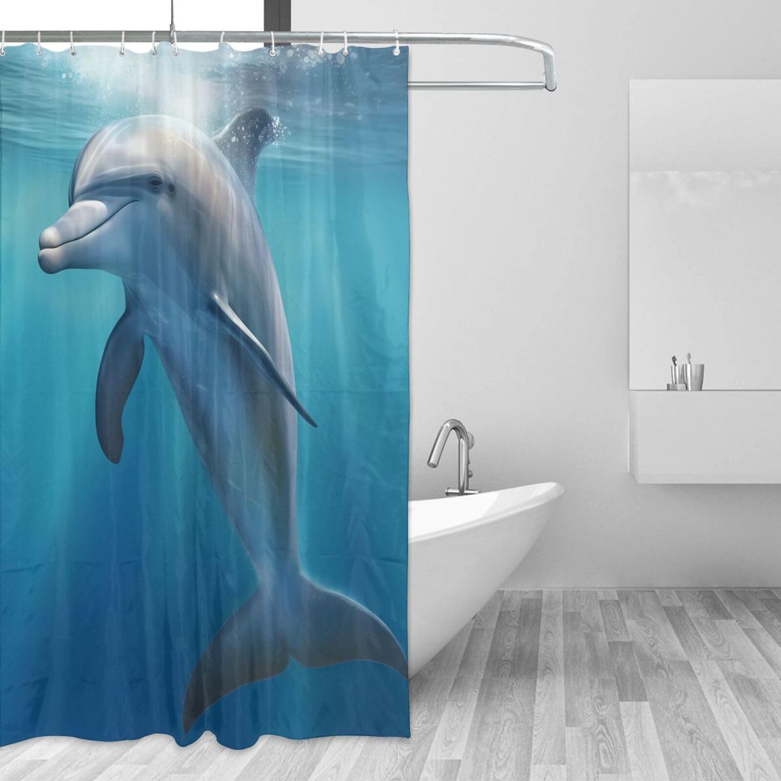 Rideau de douche dauphin 183x183 cm imperméable avec 12 crochets pour salle de bain