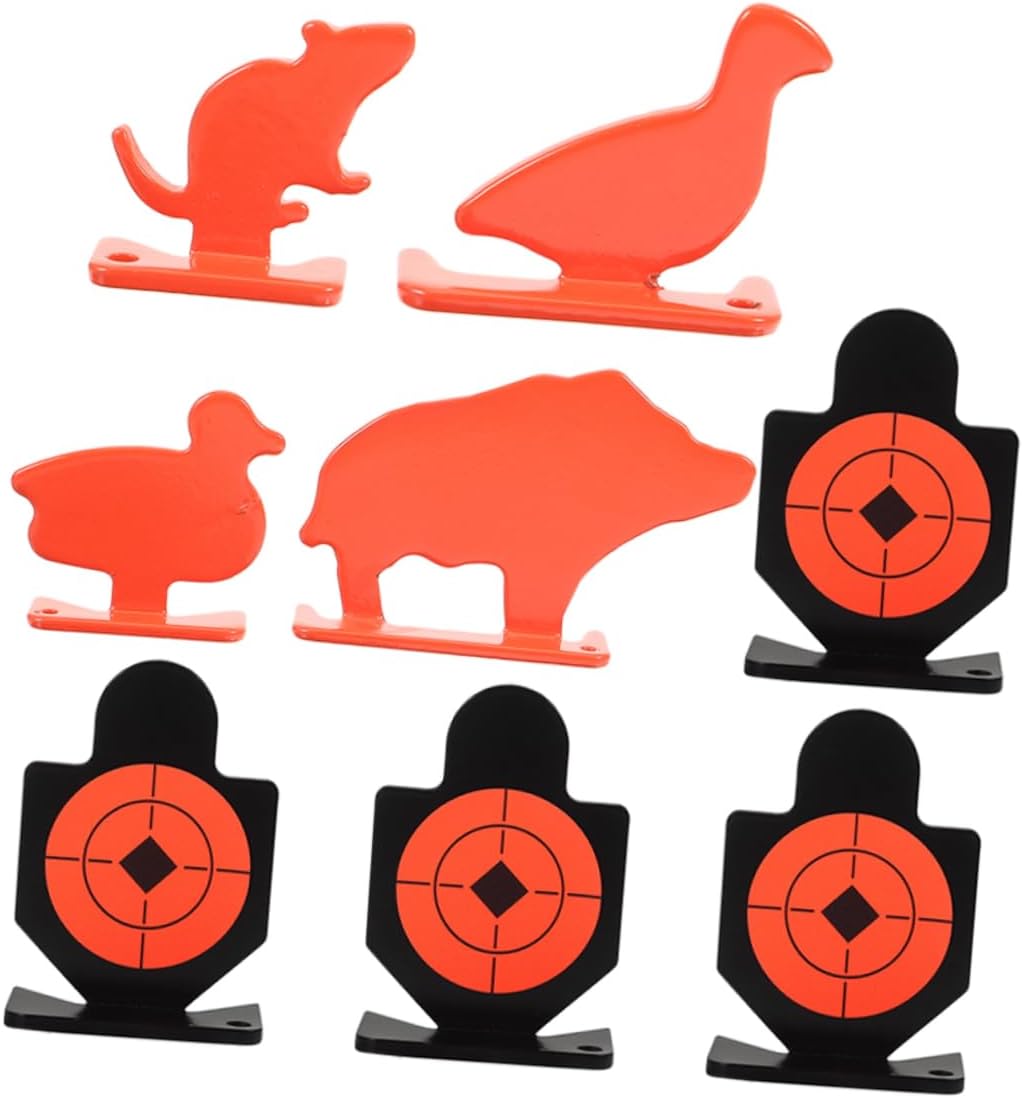 8pcs Reactive Metal Animal Targets Small Duck Rat Pig Human Shaped Steel Shooting Targets for Practice and Training