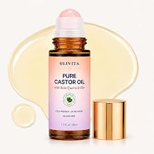 OLIVITA Organic Castor Oil Rose Quartz Roller Ball for Face, Brows & Lashes | 100% Cold Pressed, Hexane Free Castor Oil for Face, Skin, Brows & Lashes - Moisturizing Oil for Softer Smoother Look 1.7 oz