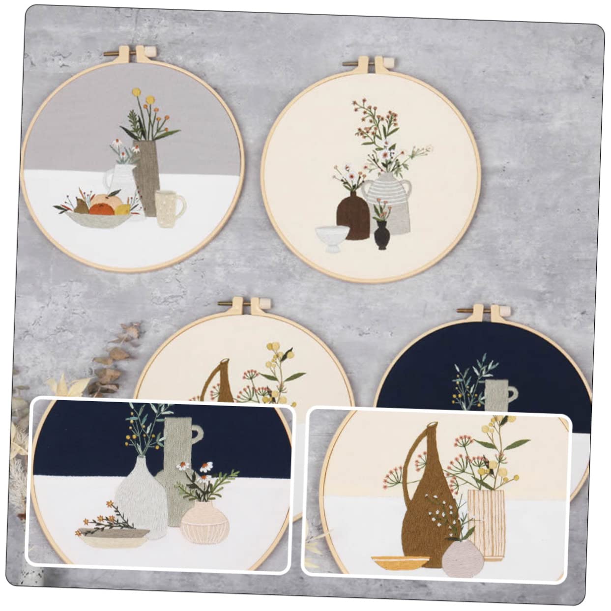 Hohopeti Kit de Bordado DIY 4 Sets Patrón de Flor para Decoración Manual y Actividades Padre-hijo en Casa