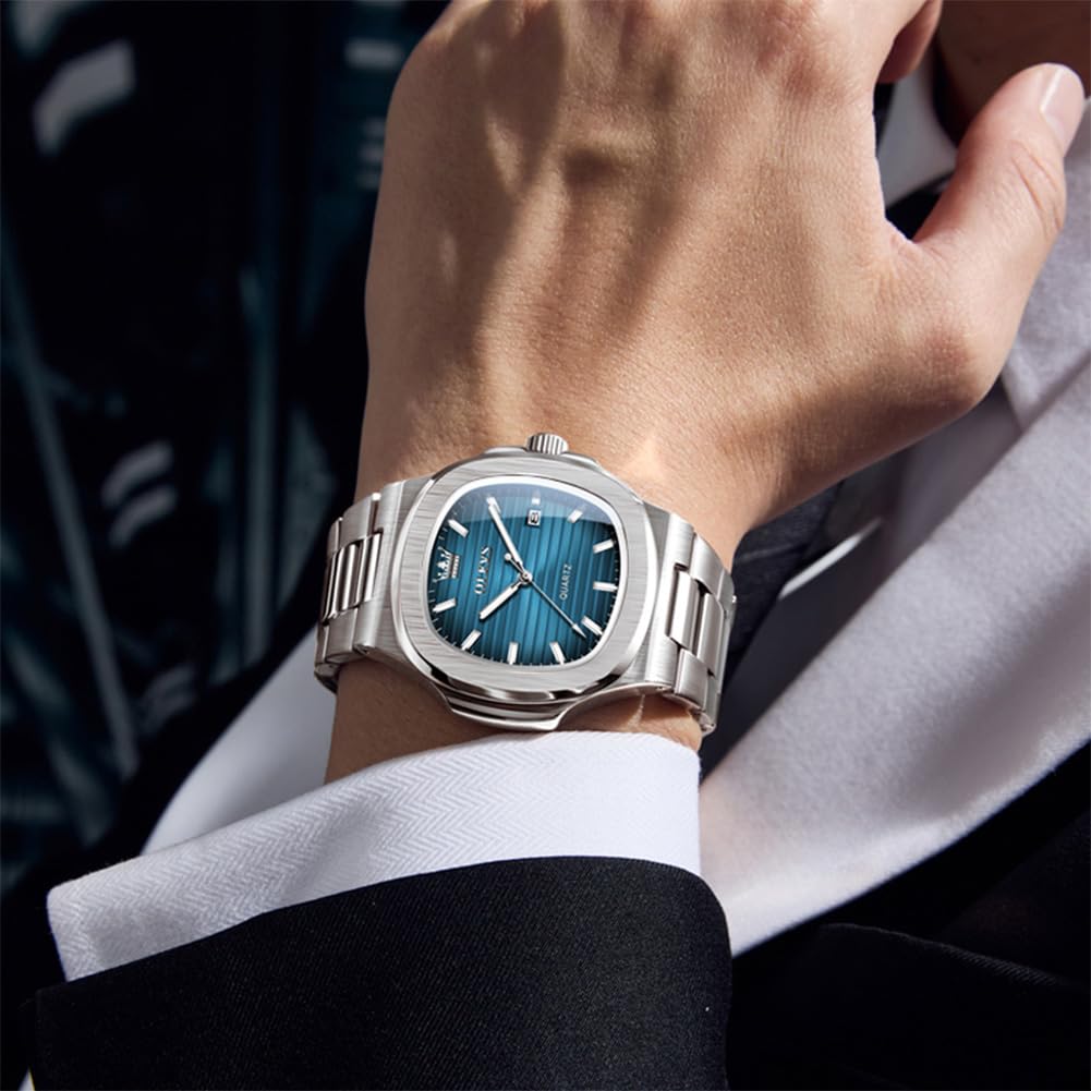 OLEVS Uhren Herren, Groß Wählscheibe Analoger Quarz Herrenuhr, Geschäft Edelstahl Band Wasserdicht Leuchtend Herrenarmbanduhr, Großes Handgelenk Herrenuhr mit Datum