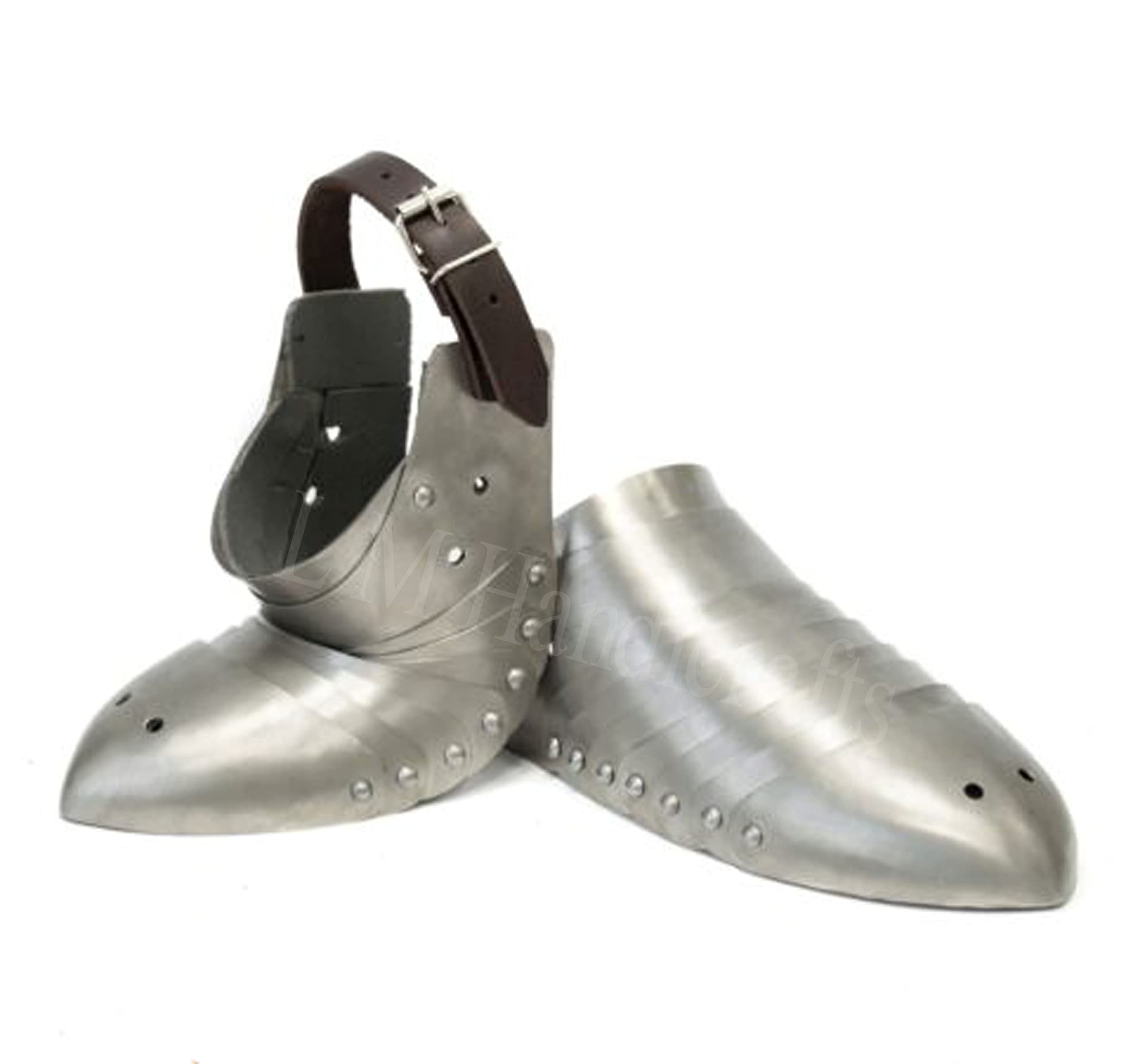 L M Handicrafts Medieval 9 segment plate sabatons Shoes Silver Steel European Kettle Hate Viking mask Barbuta Crusader Gloves Gauntlet Half