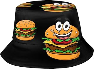Funny Hamburger Bucket Hat Fisherman Sun Bucket Hat for Adults Teens Wide Brim Beach Fisherman Cap