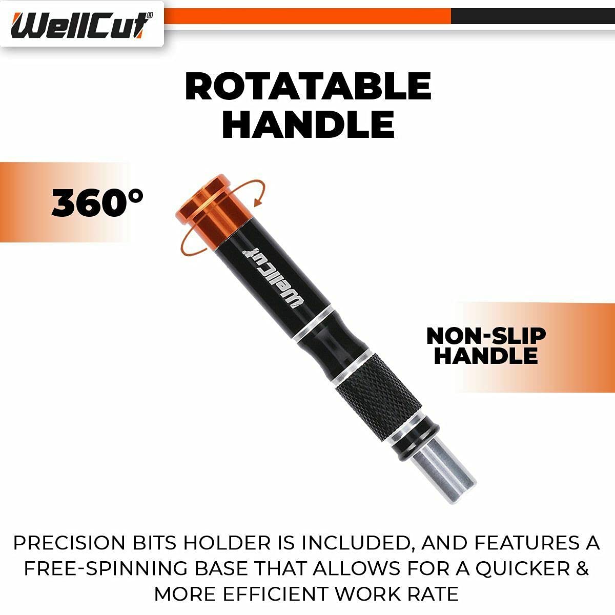 WELLCUT WC-MPS21U - Juego de 21 puntas de destornillador multiusos de precisión con poste giratorio y mango antideslizante, herramienta de reparación de trabajo para electrodomésticos, electrónica,