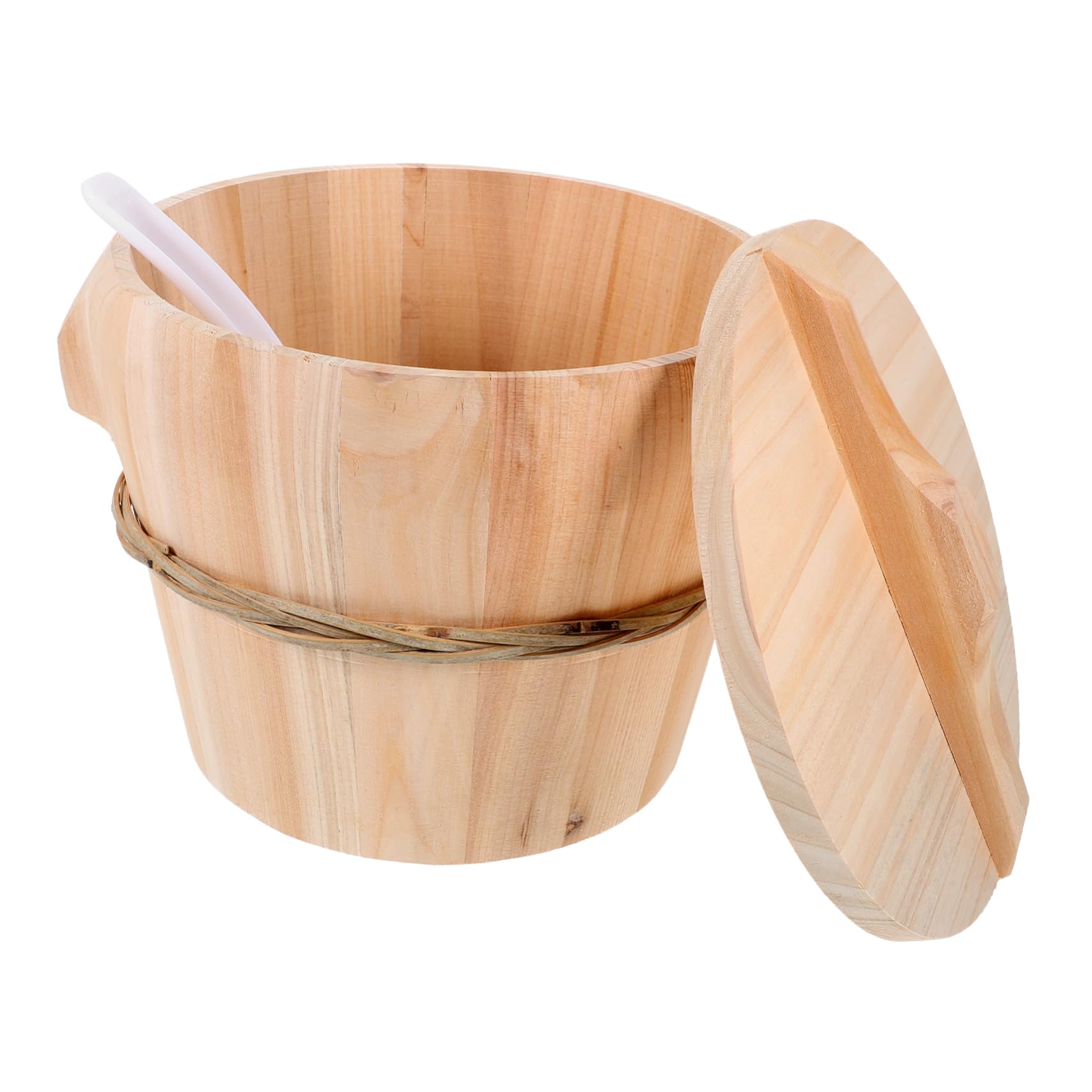 Vaporera de Arroz de Madera Natural, Cubo Artesanal para Cocinar al Vapor