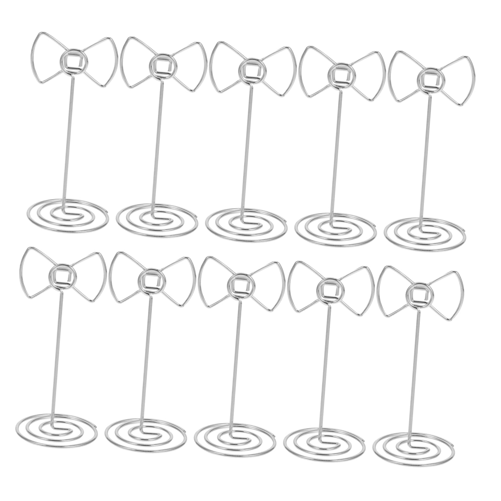 KICHOUSE 10pcs Elegant Bow Tie Design Table Number Holders Place Card Holders for Desk Photo Stand Silver