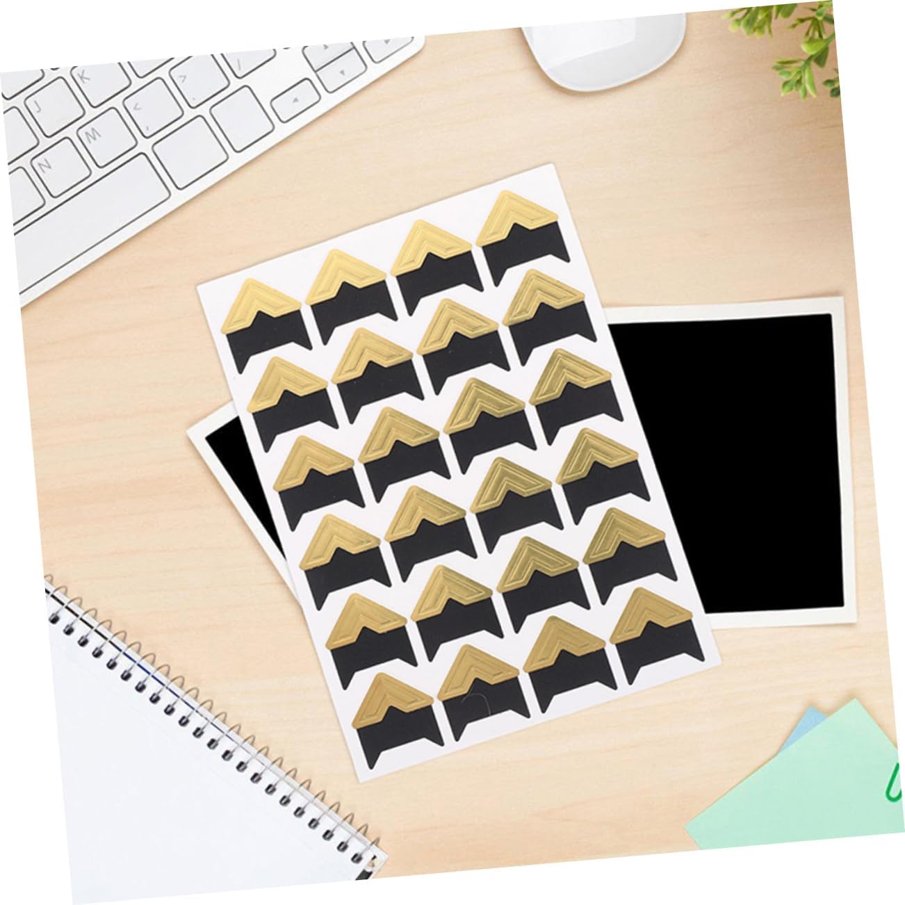 TEHAUX 6sheets Scrapbook Photo Corners Self-Adhesive Picture Mounting Stickers Kraft Colors for Albums Journals and Crafts