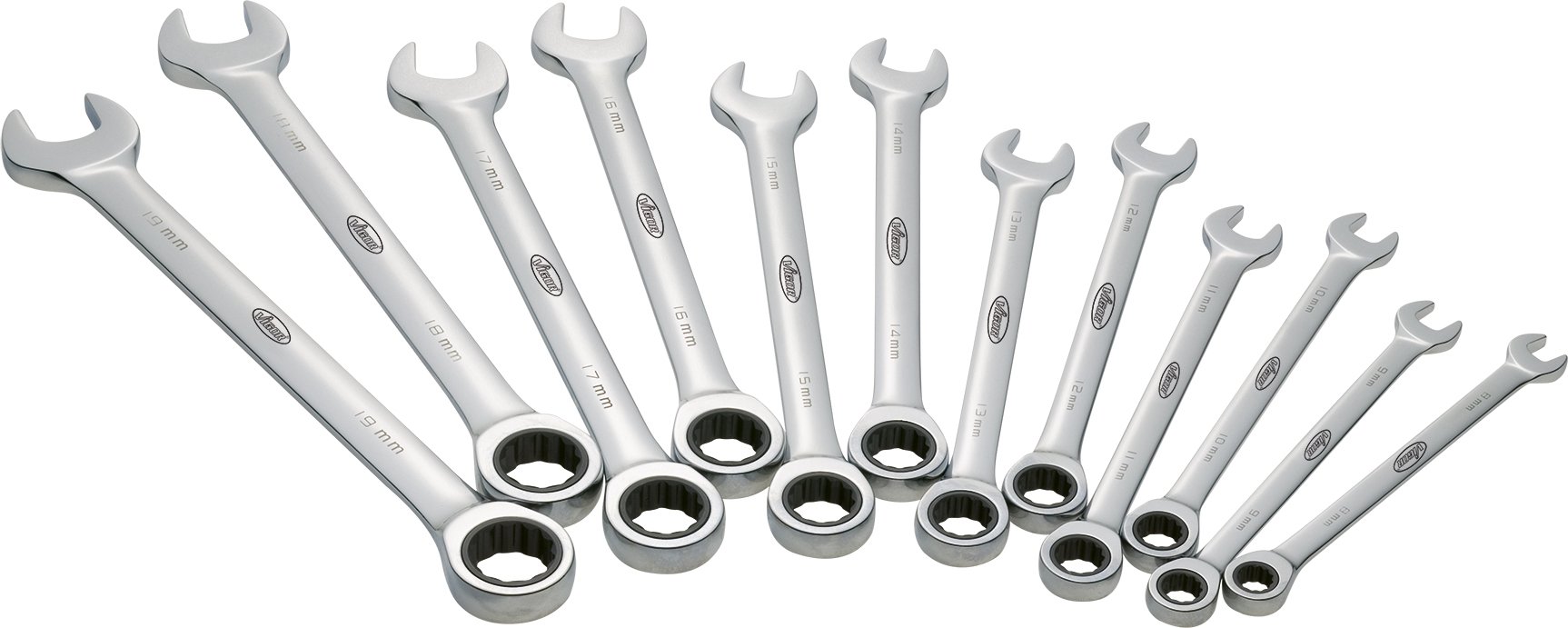 Vigor Zestaw kluczy płasko-oczkowych V1031, 12 sztuk (8-19 mm) w długim stylu