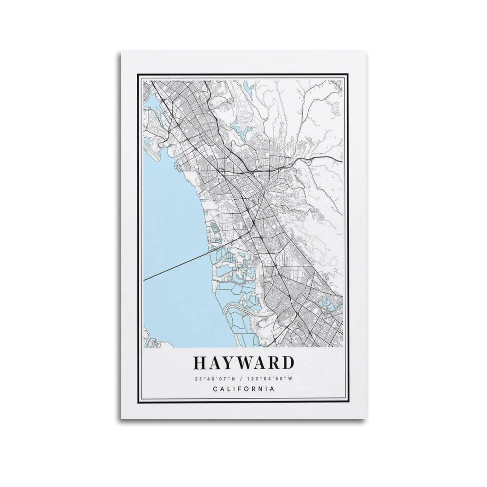 xiaoxiaoshen Hayward California Map Canvas Poster Wall Art Prints Room Aesthetic Murals Bedroom And Living Decorations 20x30inch(50x75cm)