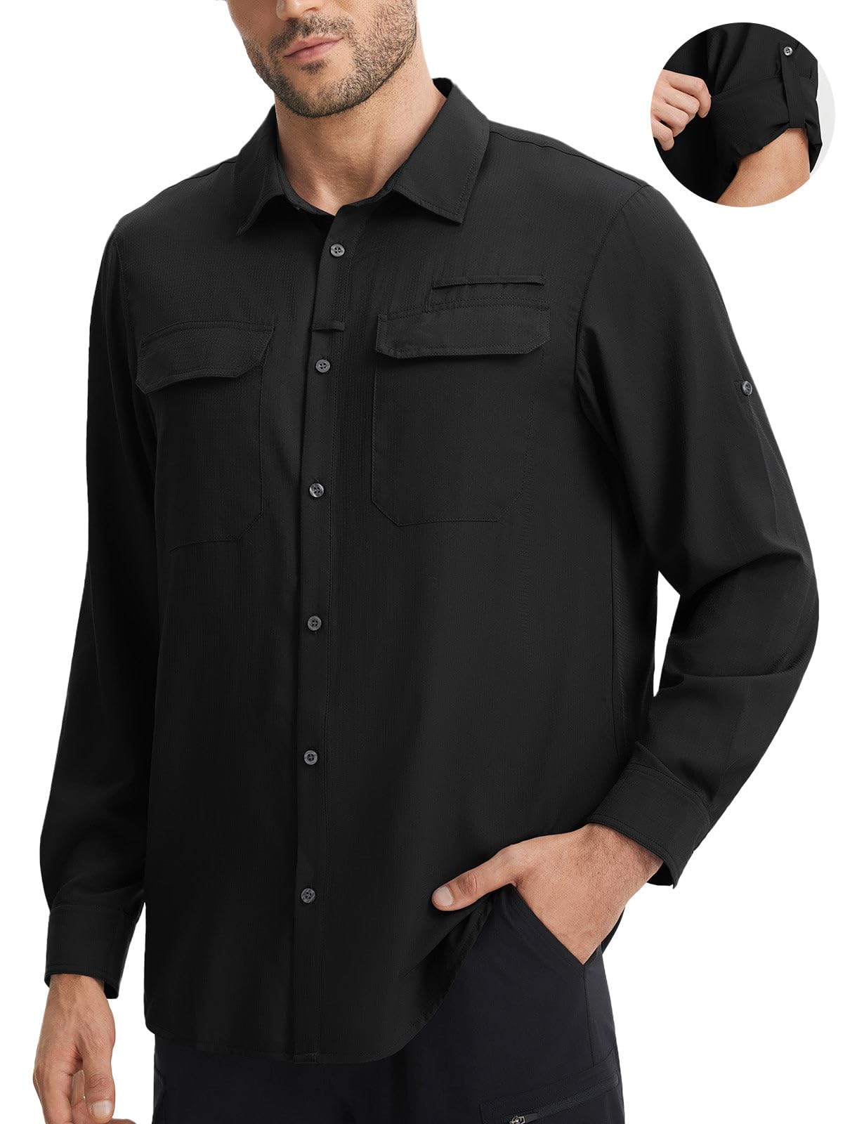 baleaf Langarmshirt Herren Funktionshemd UV-Schutz Langarm Hemd Jagdkleidung Atmungsaktiv UV Shirt Angelshirt Freizeithemd