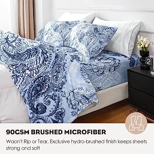 Hcora Queen Sheet Set - Paisley - Luxury 1800 Brushed Microfiber Bed Sheets - Breathable Cooling Sheets For Queen Size Bed - 16" Deep Pocket, Extra Soft, Shrinkage, And Fade Resistant - 4 Pc #TOP4