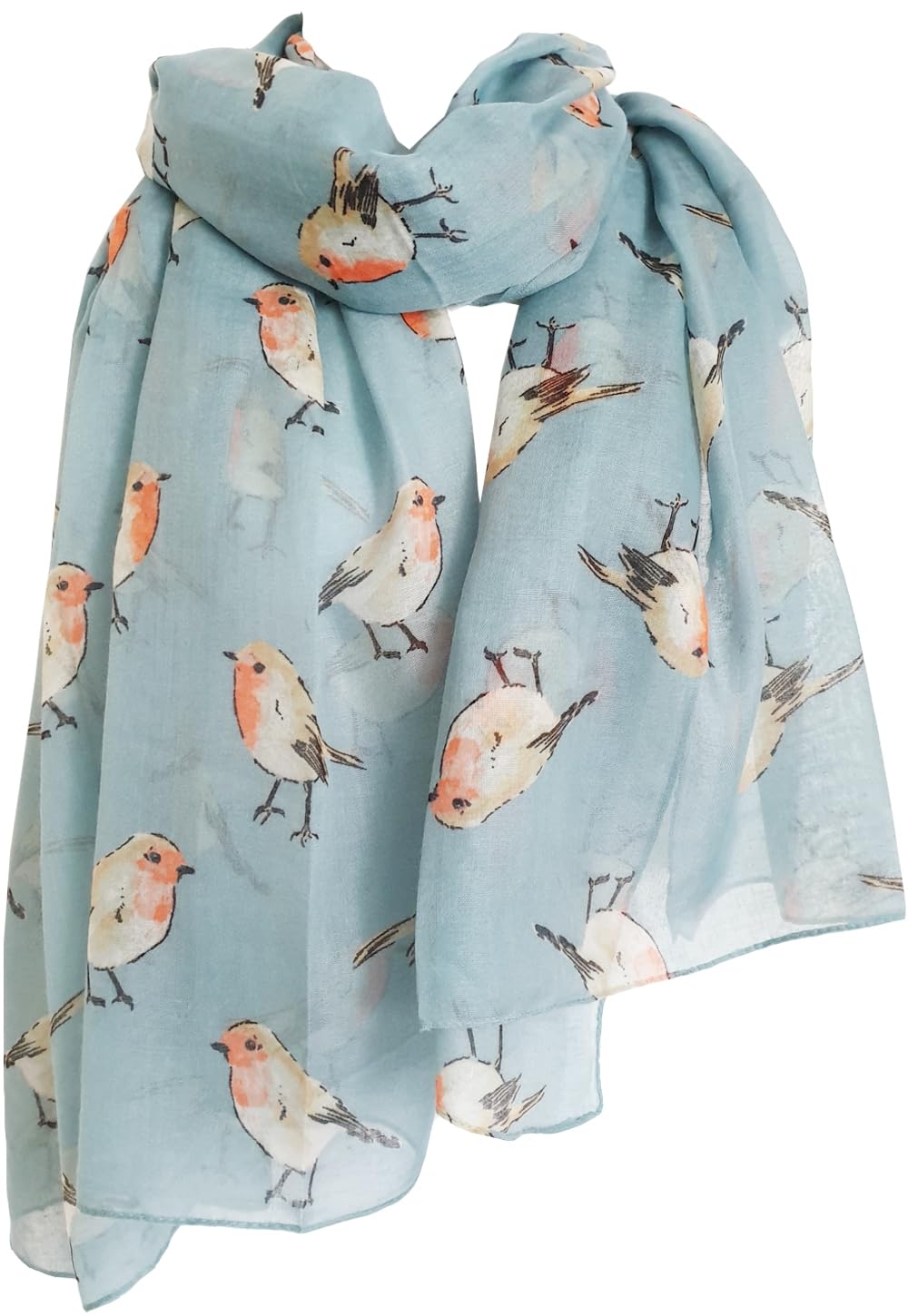 Glamlondon Women's Greenish Blue Watercolour Robin Bird Printed Christmas Scarf (Greenish Blue)