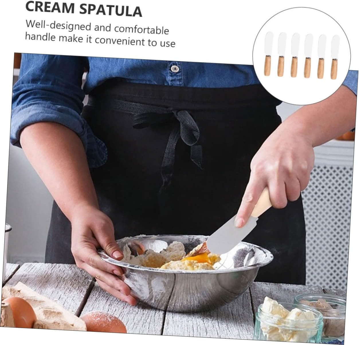 6pcs Cheese Spatulas Stainless Steel and Wood for Baking
