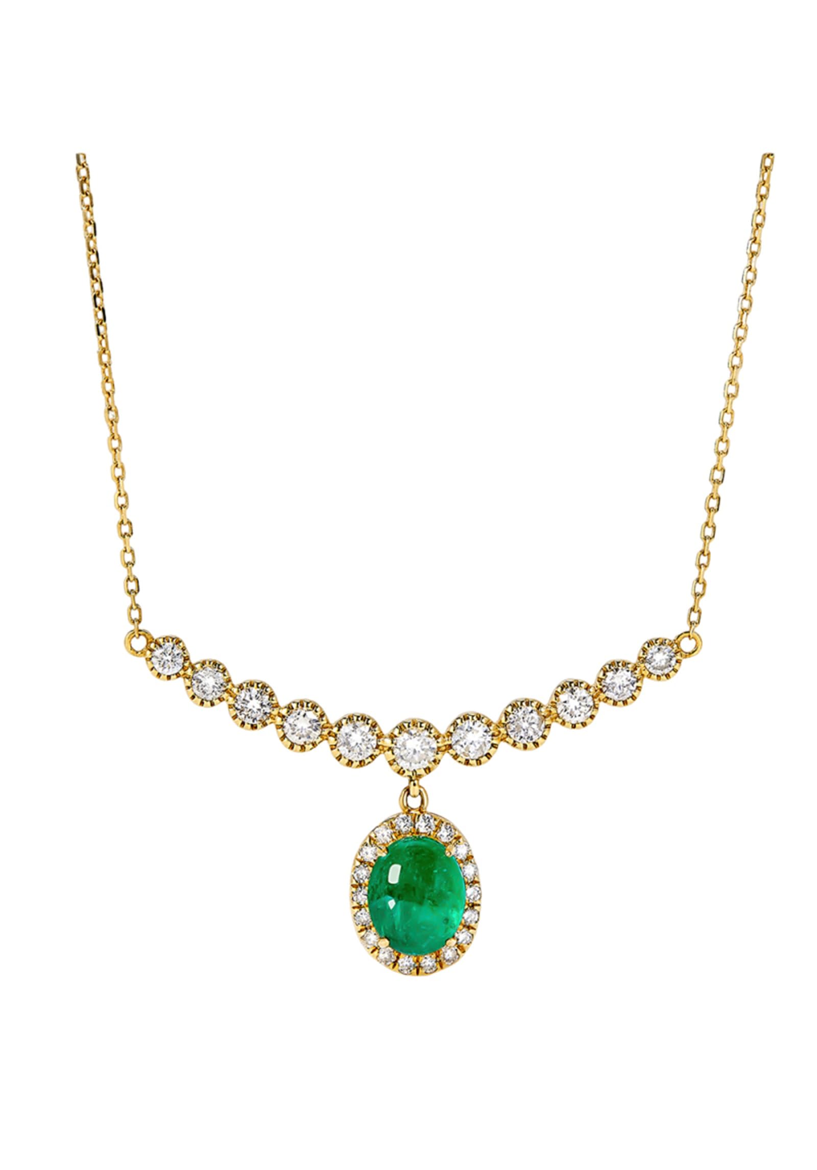 Halsketten für Frauen Fein Ovaler Smaragd und Diamant, Halskette Hochzeit Vintage für Sie| Gelbgold | Trendiger Modeschmuck für Vatertag