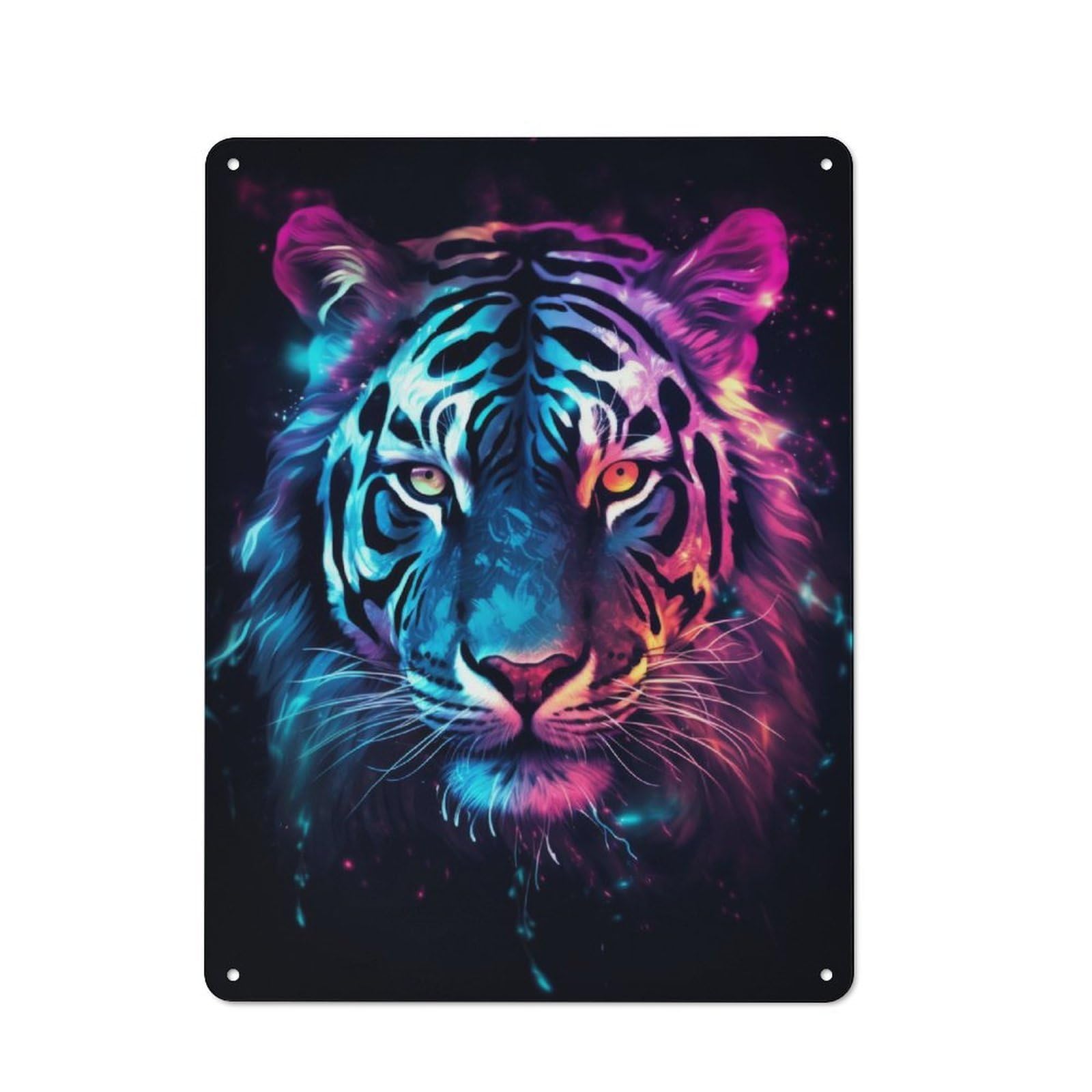 Junmoney Neon Tiger Nebulae For Studio Or Craft Room, Rustic Metal Wall Sign 40X30cm, For Vintage Wall Decor Fans, For Metal Sign Collectors
