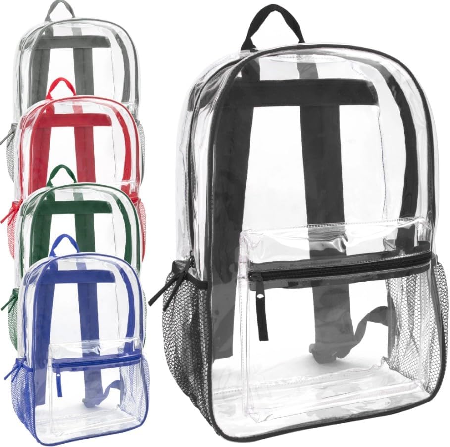 5 Classic 17 Inch Clear Backpack (5 Colors Black, Grey, Blue, Green and Red)