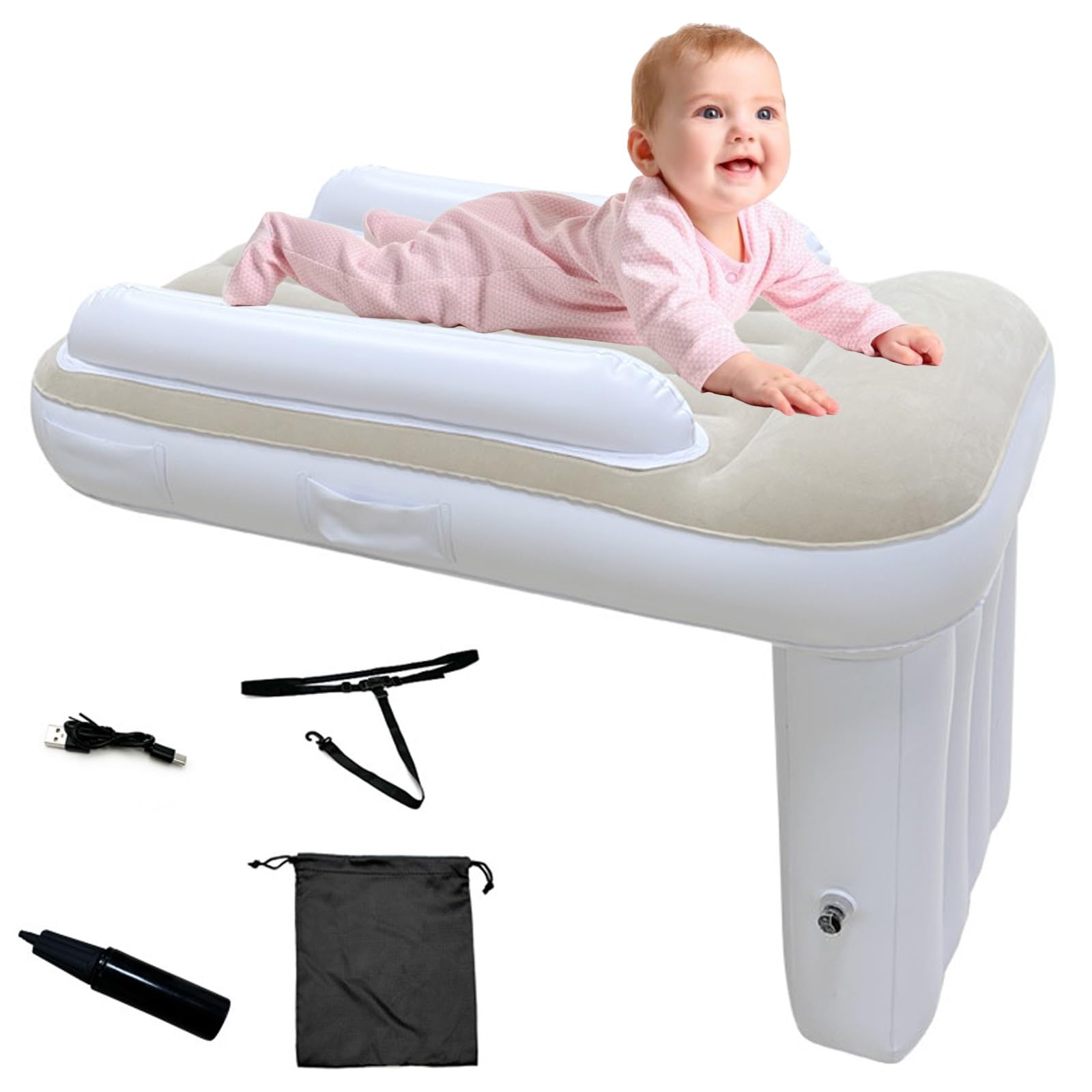 Lettino per aeroplano per bambini, lettino da viaggio gonfiabile per aeroplano, lettino per bambini con pompa ad aria, letto portatile con lati alti, estensione per sedile aereo e auto