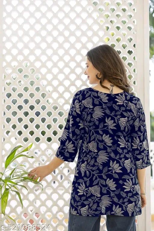 Image of SIROTA Rayon Short Top for Women | Tunic for Jeans | Western Short Kurti | Stylish Straight Ladies Kurta | Ethnic Kurta for Girls