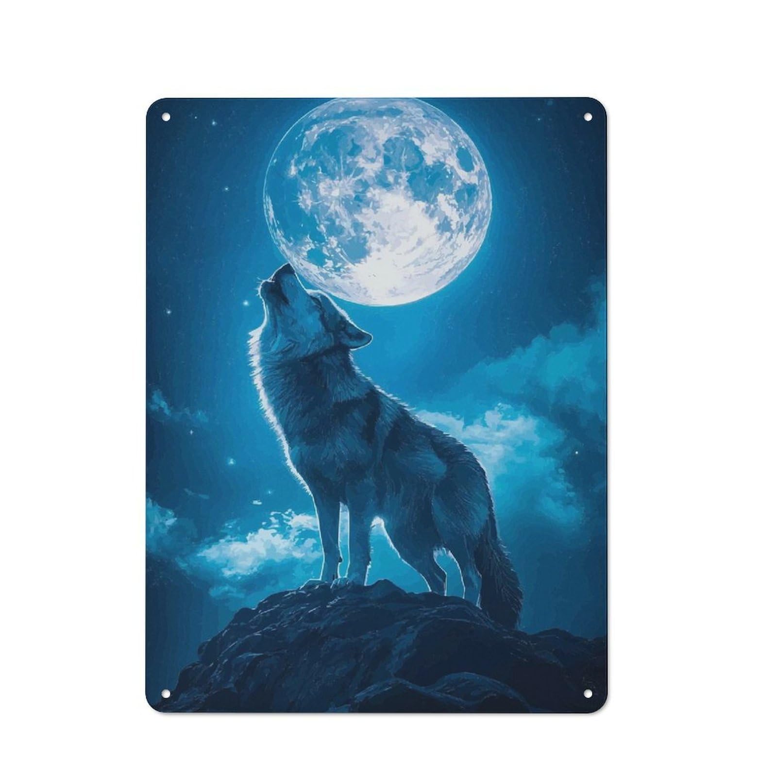 Metal Sign 40x30cm with Wolf Howling at The Moon for Pub Or Café, Vintage Decor, for Metal Sign Collectors, for Garage And Workshop Walls