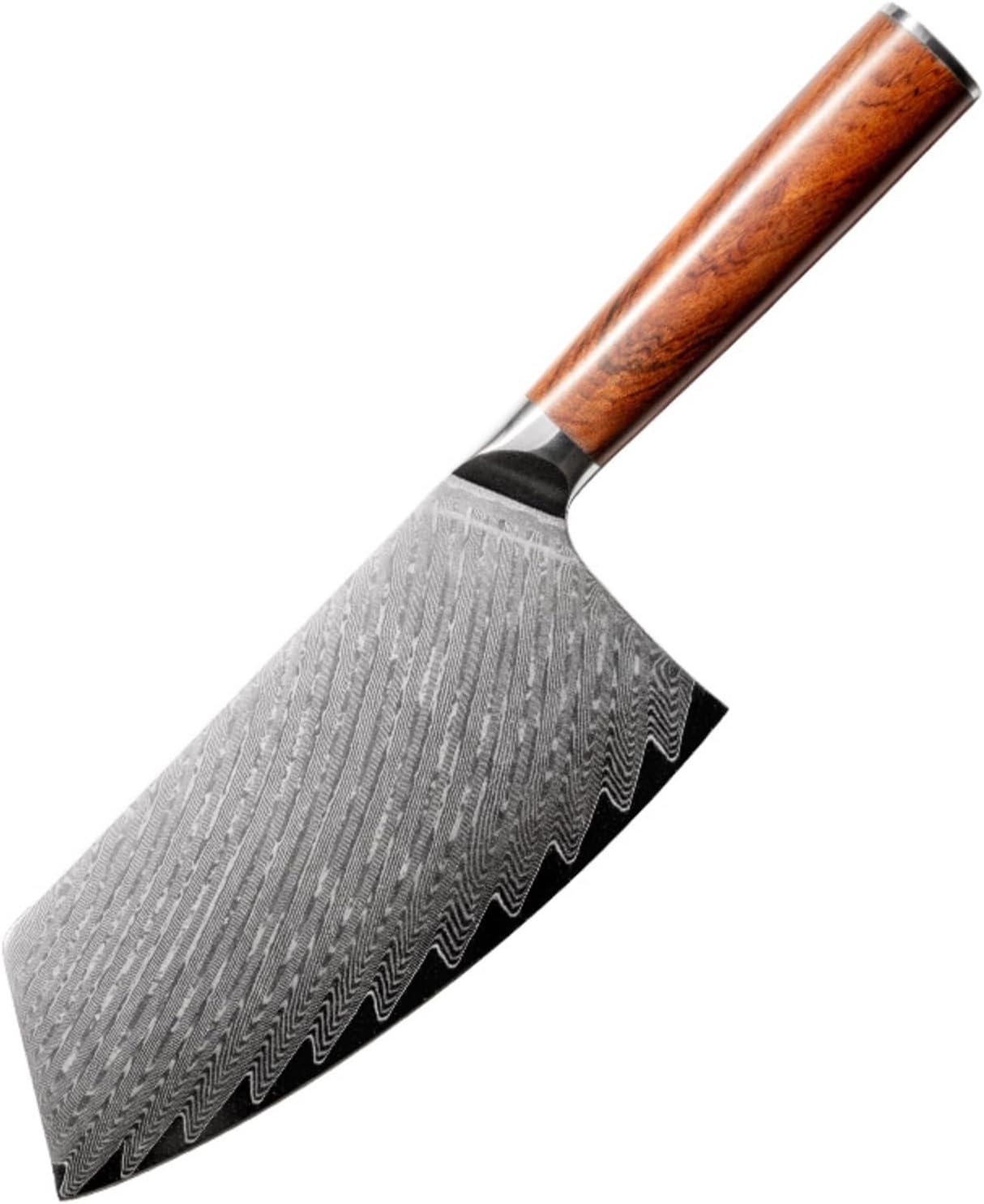 Flexible Series Meat Cleaver with Solid Wood & Ergonomic Handle, VG-10 Stainless Steel Damascus Kitchen Knife for Home, Restaurant & Outdoor BBQ Meat Cutting (Meat Knife)