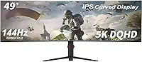 YOGAES Monitor de Jogos Ultrawide de 49 Polegadas Dual QHD (5120x1440) IPS Curvo,5K Monitor de 49 Polegadas, 5K. HDR 400, Alto-falantes Integrados, USB-C,Compatível com VESA 100x100mm, G-SYNC (144hz)