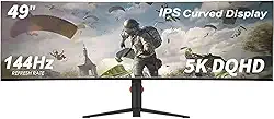 YOGAES Monitor de Jogos Ultrawide de 49 Polegadas Dual QHD (5120x1440) IPS Curvo,5K Monitor de 49 Polegadas, 5K. HDR 400, Alto-falantes Integrados, USB-C,Compatível com VESA 100x100mm, G-SYNC (144hz)