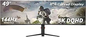 YOGAES Monitor de Jogos Ultrawide de 49 Polegadas Dual QHD (5120x1440) IPS Curvo,5K Monitor de 49 Polegadas, 5K. HDR 400, Alto-falantes Integrados, USB-C,Compatível com VESA 100x100mm, G-SYNC (144hz)