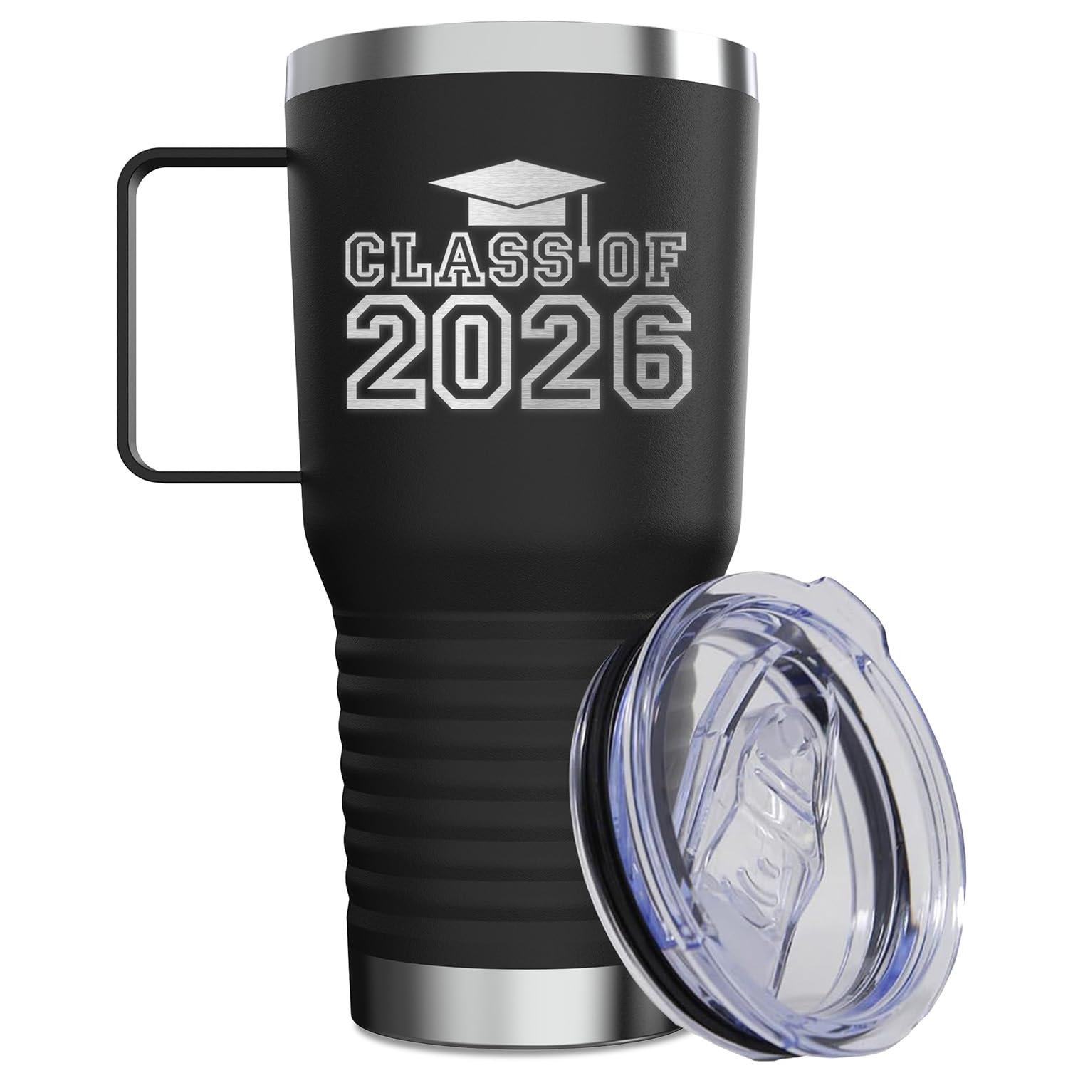 shop4ever Class of 2026 Senior Grad Engraved Insulated Stainless Steel Tumbler with Handle and Lid 20 oz. Graduation Gift for Grads (Black)