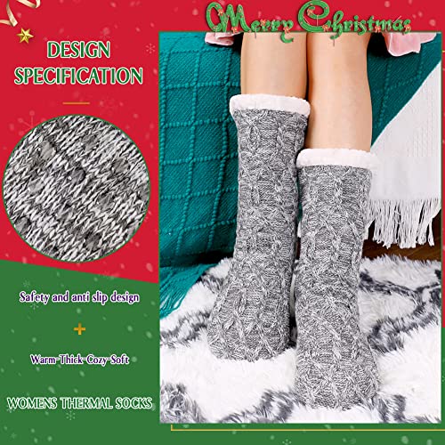 Women Winter Socks Knit Anti-Slip Sweat Warm Cute Cartoon Animals Fuzzy Home Slipper Socks (Grey) #TOP2