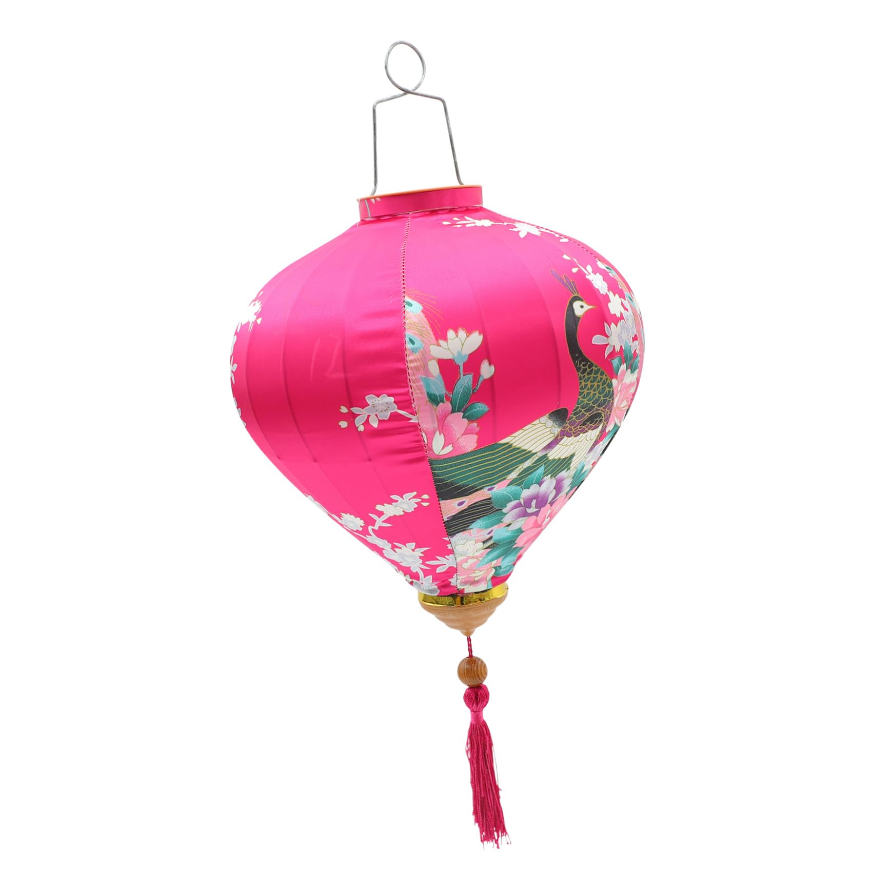 Lanterne paon en soie fuchsia 30 cm de haute qualité imperméable style asiatique
