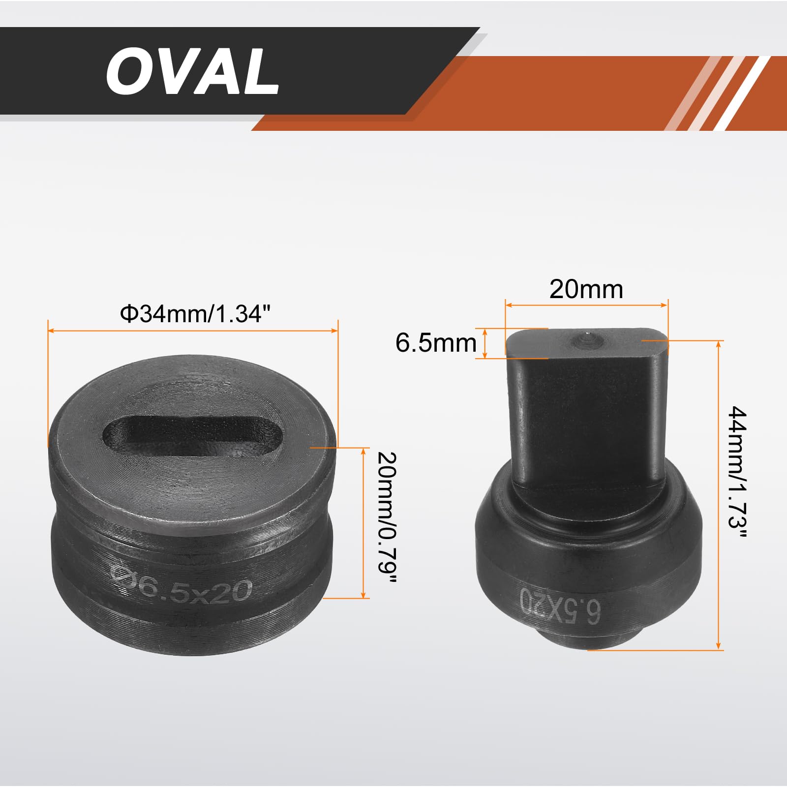 sourcing map Perforatrice hydraulique Φ6,5 × 20 mm Trou ovale 40Cr Kit de poinçonnage électrique en acier pour poinçonneuse électrique CH60, noir