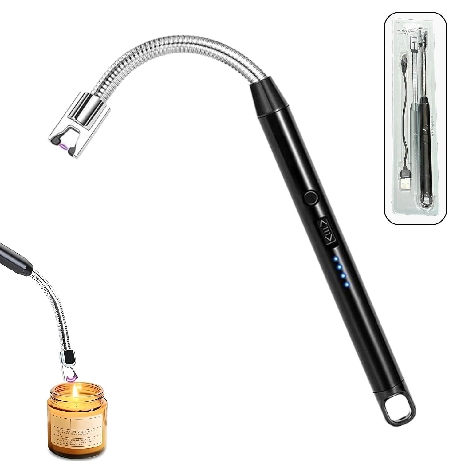 USB Rechargeable Electric Arc Lighter, Flexible Gooseneck, LED Battery Indicator, Black-image-18