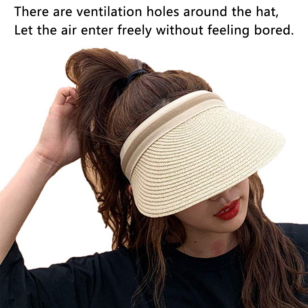Chapeau De Paille Visière BESLIME - Casquette Parent Large Bord Protection UV, Beige, Taille Unique