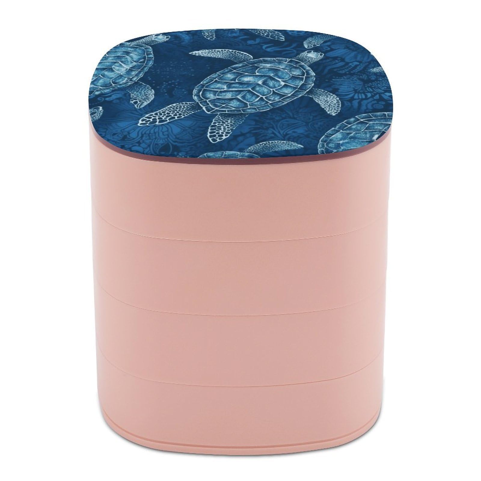 VstaDank Sea Turtle-Blue Jewelry Box with Mirror Travel Small Jewelry Case for Women 4-Layer Rotatable Jewelry Organizer Storage Box Portable Jewelry Storage Case for Rings Earrings