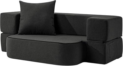 Sofá cama convertible 2 en 1 con almohada, sofá plegable y colchón de cama, funda lavable y silla de espuma viscoelástica, tapete de juego para