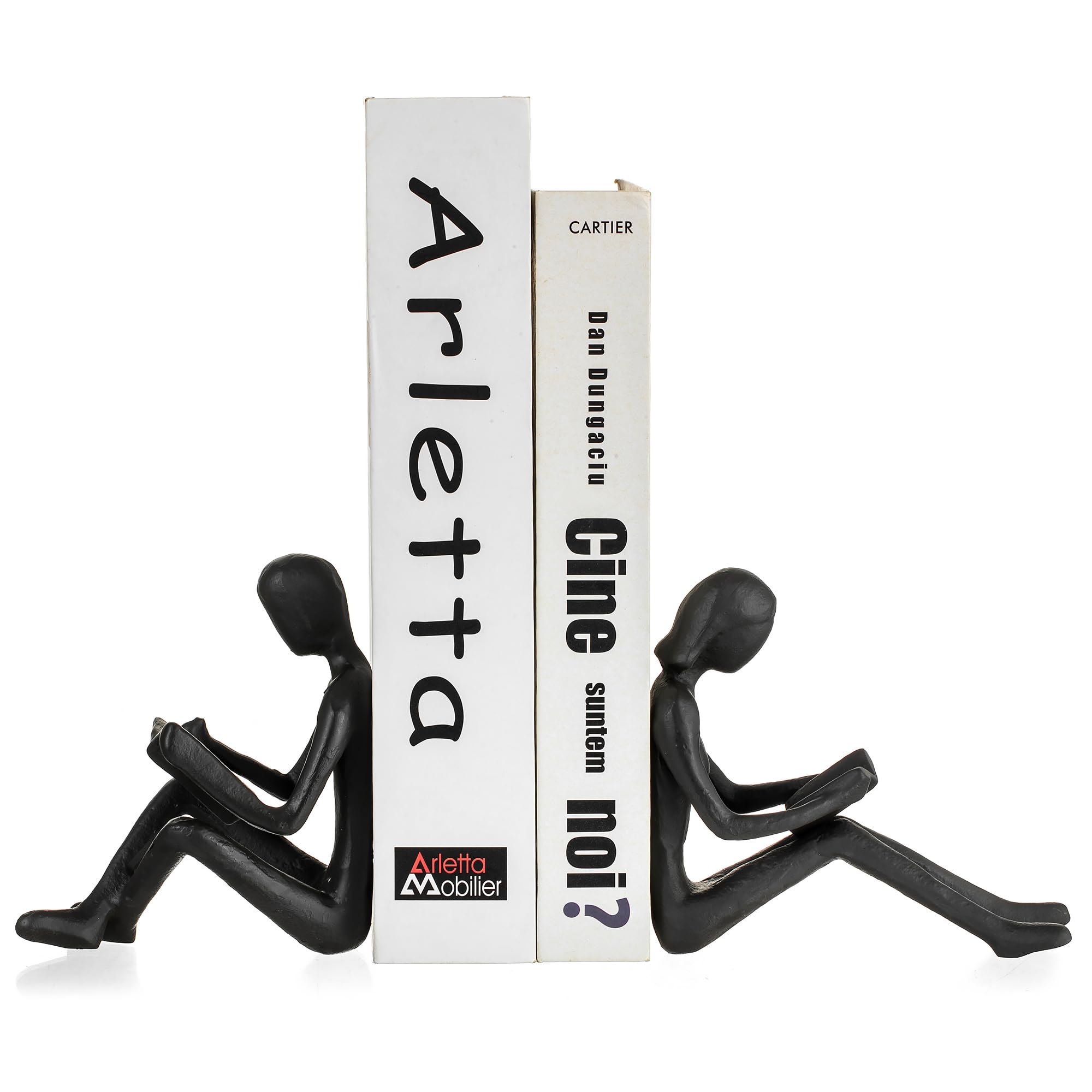 Sziqiqi Robuste Buchstützen für Bücher: Dekorative Buchstützen für Regale, Bücherregal, Schreibtisch, Tisch, Büro, Gusseisen, Buchstützen für Männer, Frauen, Nerdische Buchliebhaber, Lesepaar-Statuen