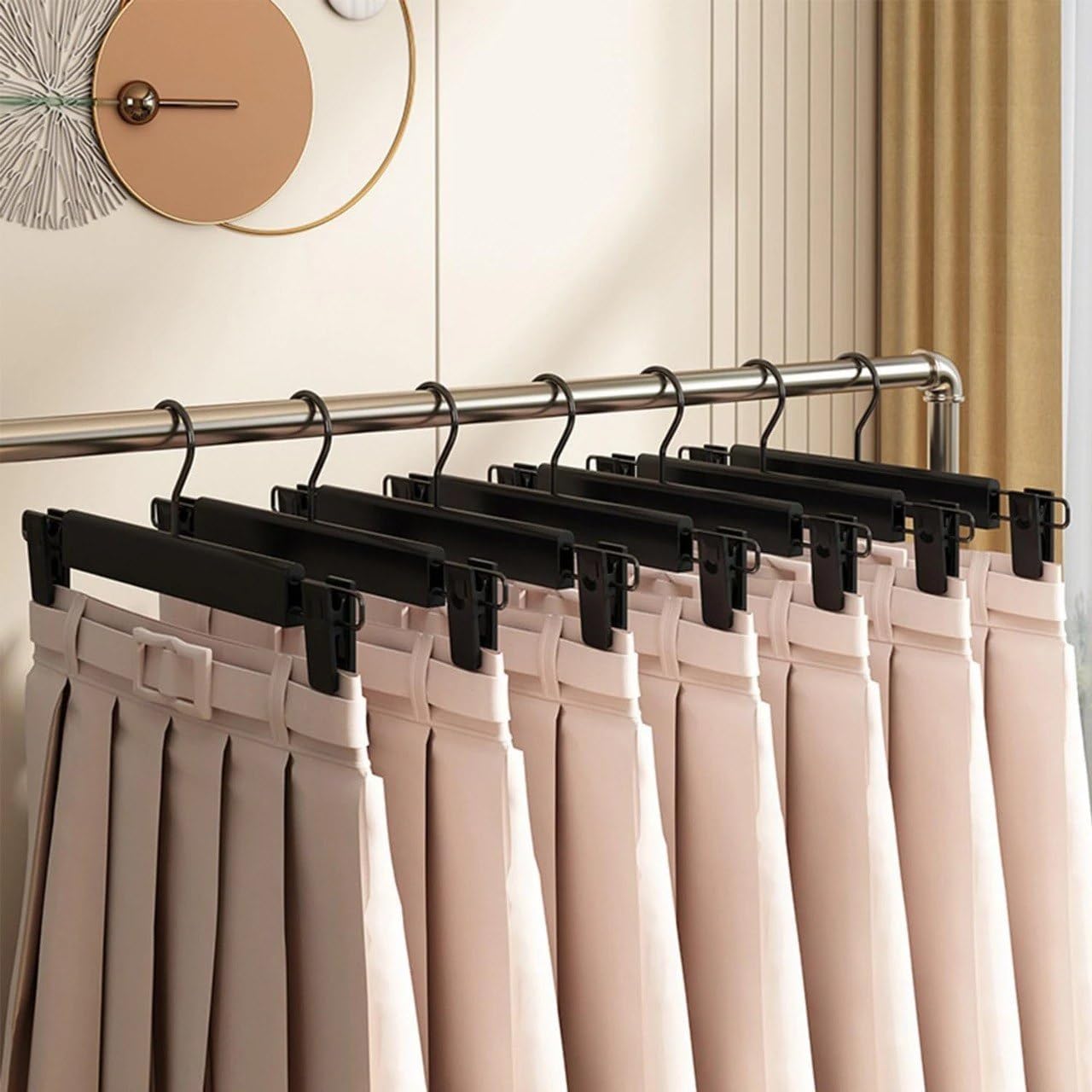 Adjustable Pants Hangers with Clips (Pack of 5) | Space Saving Skirt & Trouser Hangers with 360° Swivel Hook, Non Slip Grip Clips for Jeans, Shorts, Clothes Wardrobe Organizer-image-37