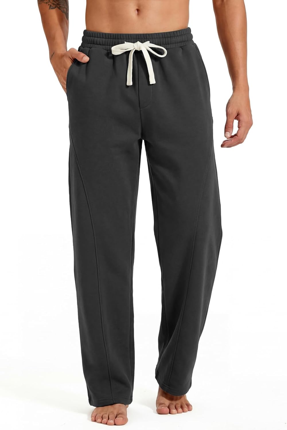 ZUY Men's Baggy Fleece Sweatpants Cotton Lounge Open Bottom Athletic Pants Straight Leg Drawstring with Pockets - Image 4