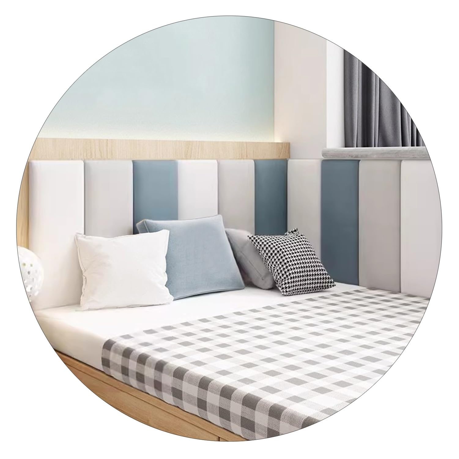 Tête de lit autocollante 3D, Panneaux muraux insonorisants, tête de lit rembourrée fixée au Mur pour lit Simple et Double