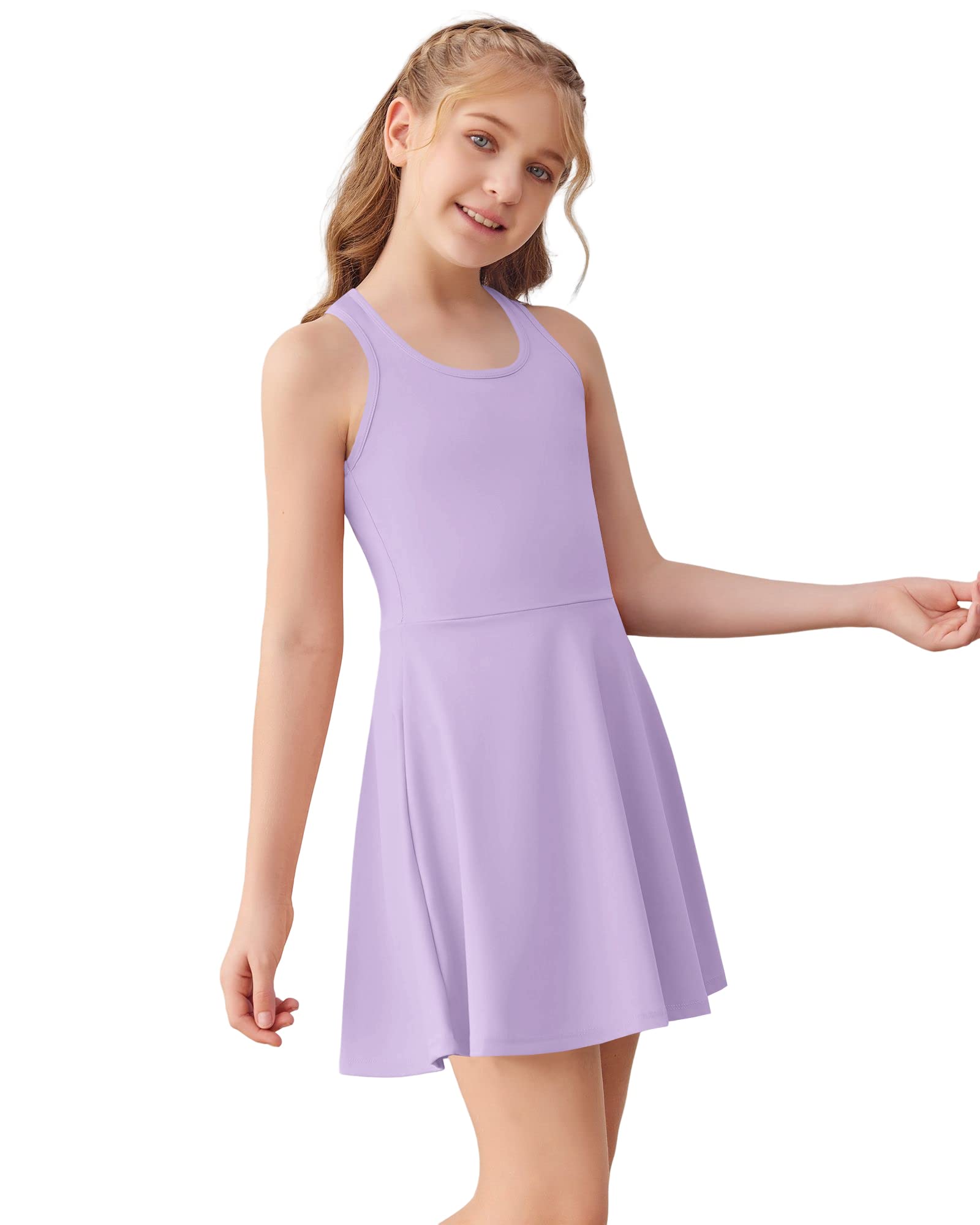 Haloumoning Vestido de tenis sin mangas para niñas, vestido de golf con espalda cruzada, vestido deportivo escolar con bolsillos cortos