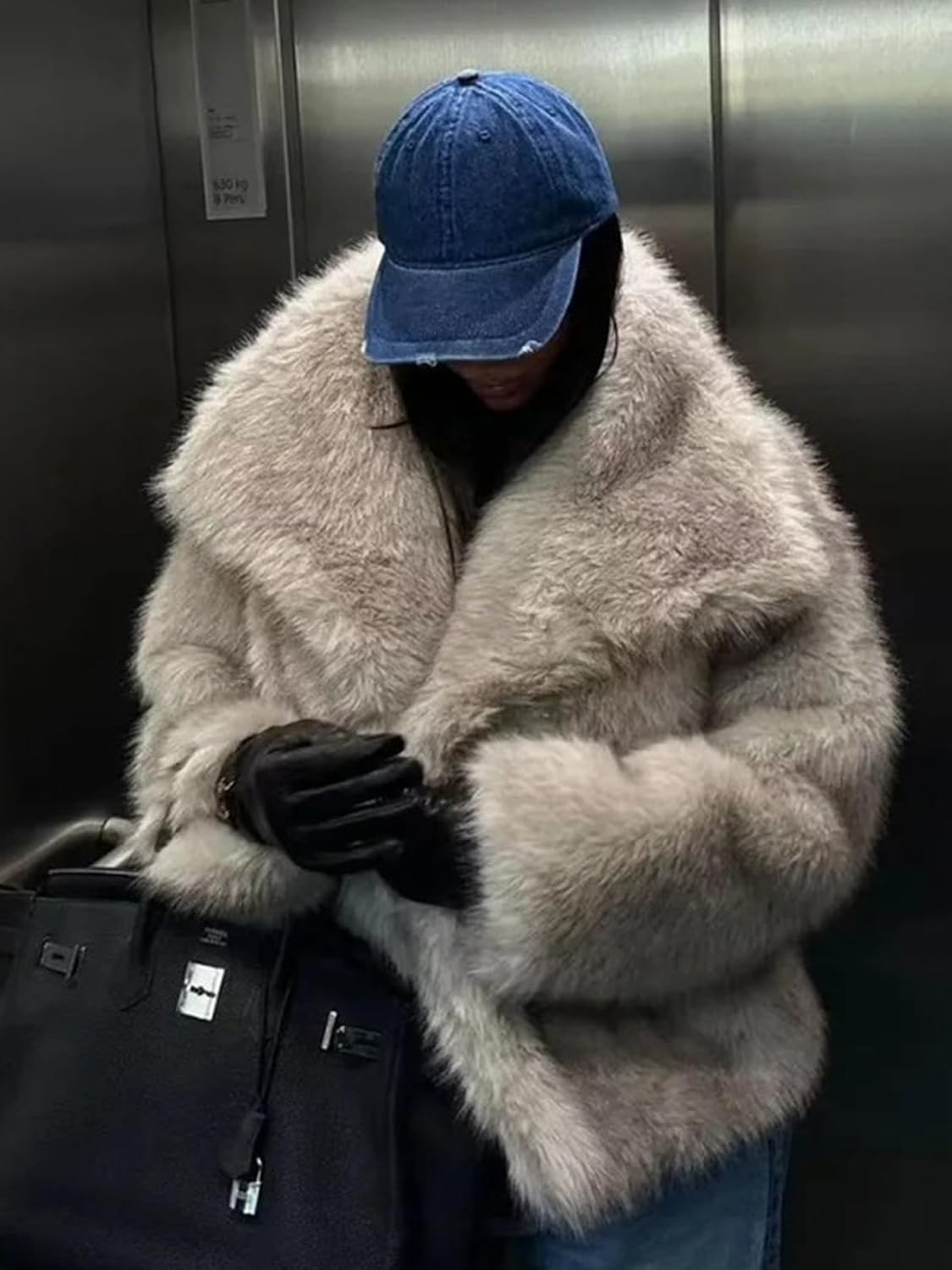 Jenkoon Women's Faux Fur Winter Coats Fashion Fluffy Lapel Jackets Shaggy Winter Jacket