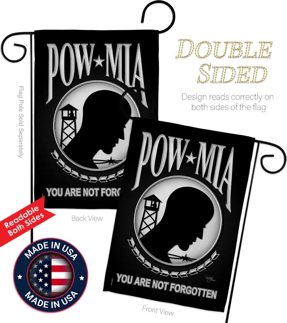 Breeze Decor POW/MIA Garden Flag Set with Stand Armed Forces Service All Branches Support Honor United State American Military Veteran Official House Banner Small Yard Gift Double-Sided, Made in USA
