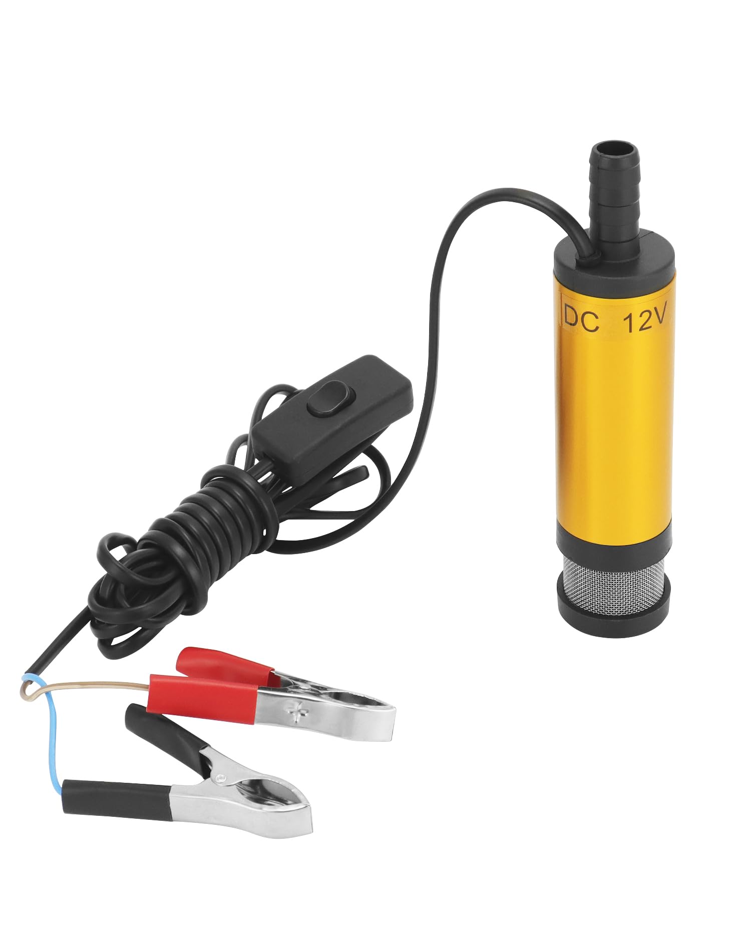 QWORK® Pompa wodna 12V 38MM, pompa wysokoprężna z zaciskiem, stal nierdzewna, kabel zasilający 3M, do oleju napędowego, nafty, wody