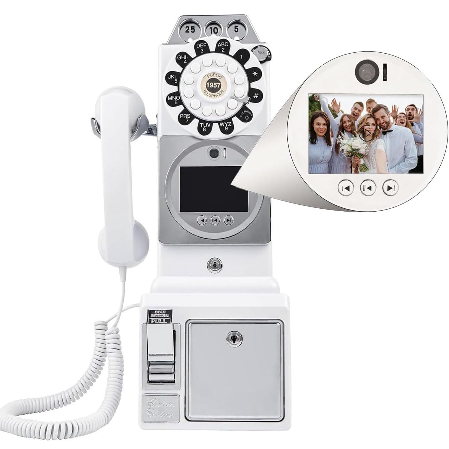 Teléfono de libro de visitas de audio de vídeo, 1080P, video para boda, video personalizado con lente de audiolibro, reco para invitados,White-64G